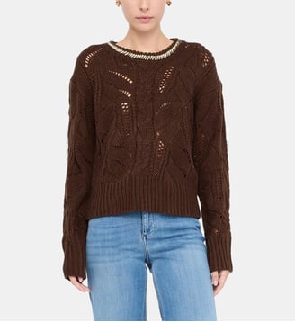 Pull ajouré orné de pierres - Liu Jo - Chocolat