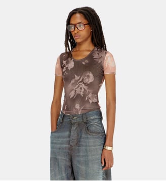 Top en jersey côtelé à motif floral - Diesel - Rose