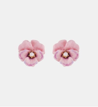 Boucles d'oreilles pensée rose et perle - Les Néréides - Rose