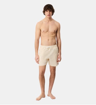 Short de bain mi-long rayé texturé - Lacoste - Blanc et jaune
