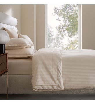 Housse de couette en satin de coton 200 fils - AM.PM - Rayé écru