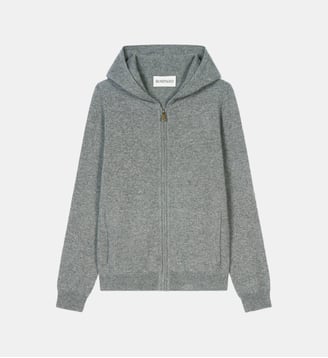 Sweat droit zippé à capuche en cachemire  - Bompard - Gris météore