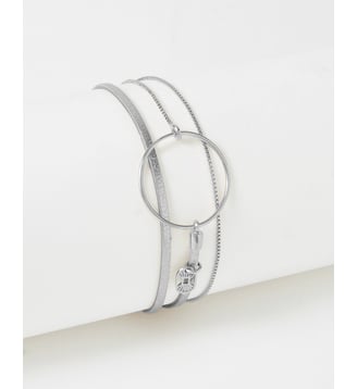 bracelet cuirs et chaines Nolah Argent blanc - Flowers for Zoe - Gris