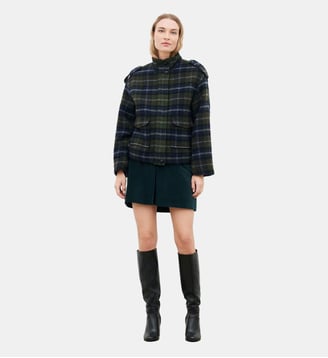 Manteau glouis - Motif uni - Laine recyclee - Caroll - Bleu marine