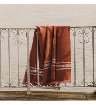 Fouta éponge en coton, ESPRIT FOUTA - Blanc Cerise - Orange brûlé