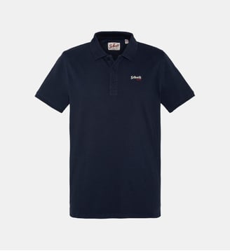 Polo droit en piqué de coton - Schott - Bleu marine