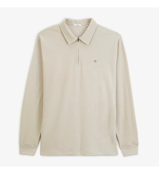 Polo zippé manches longues en coton interlock - Serge Blanco - Beige