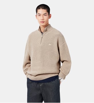 Pull col montant zippé laine - Lacoste - Gris chine