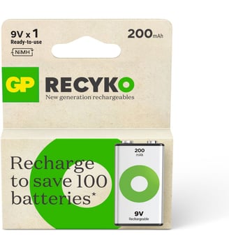 Pile rechargeable 9V ReCyckO 1 pile 200mAh - GP - Standard