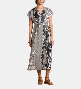 Robe longue cache-cœur à imprimé - La Fée Maraboutée - Écru et noir