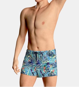 Short de bain court motif tropical avec suspensoir Impetus