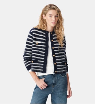 Cardigan rayé en laine - Ikks - Bleu marine