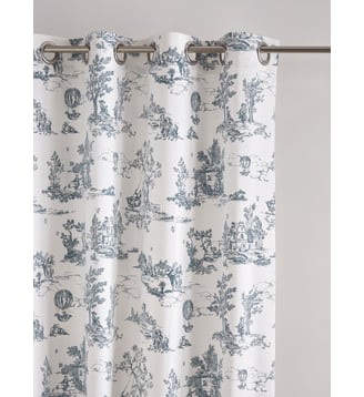 Rideau à oeillets esprit toile de Jouy - Cyrillus - Écru et bleu