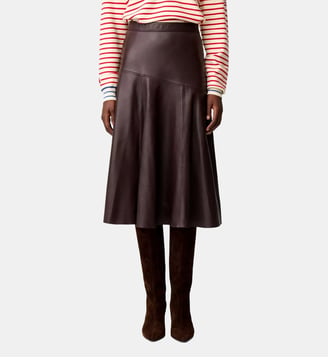 Jupe cuir mi-longue - Claudie Pierlot - Bordeaux foncé