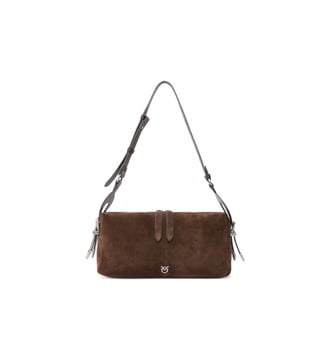 Sac porté épaule moyen keeper bag en daim - Pinko - Marron