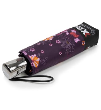 Parapluie xtra solide antiretournement, 28cm, déperlant, ouverture/fermeture automatique - Isotoner - Fleurs aubergine