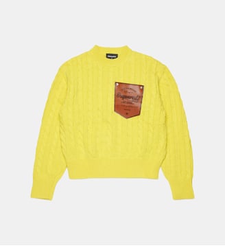 Pull ras-du-cou en maille torsadée avec logo - Dsquared2 - Jaune vif