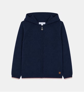 Cardigan -  laine capuche maille ajourée - Tartine Et Chocolat - Marine