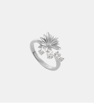 Bague ajustable argentée fleur de marguerite et pierres blanches - Les Néréides - Doré