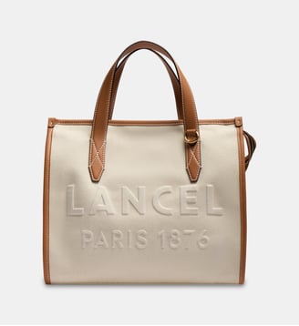 Sac cabas zippé M en coton mélangé signature - Lancel - Marron et beige
