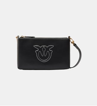 Sac plat à bandoulière en cuir - Pinko - Noir