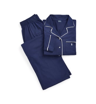 Ensemble de pyjama chemise et pantalon coton mélangé  - Polo Ralph Lauren - Bleu marine