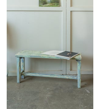 Banc de ferme patiné Antoine N°516- Produit chiné - Debongout - Vert d'eau