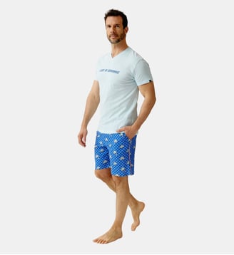 Pyjashort en jersey de coton léger - Lent au démarrage - Arthur - Bleu