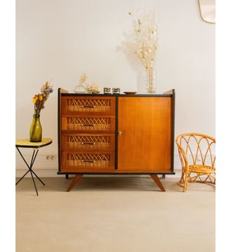 Commode en rotin tressé Olga N°431- Produit chiné - Debongout - Bois foncé