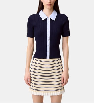 Cardigan bi matières rayé - Claudie Pierlot - Marine