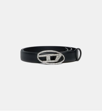 Ceinture en cuir véritable Oval D avec strass - Diesel Kids - Noir