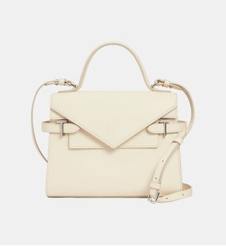 Sac à main double rabat moyen modèle Emilie en cuir grainé - Le Tanneur - Blanc cassé