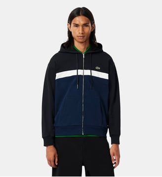 Sweatshirt zippé à capuche color-block - Lacoste - Noir et bleu marine