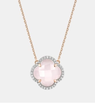 Collier, quartz rose milky, diamants, or rose Morganne Bello