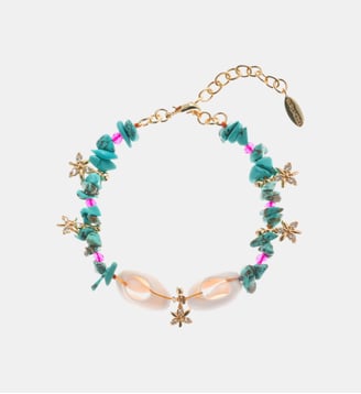 Bracelet perles réglable avec coquillages et pampilles KIKORI - Hipanema - Bleu turquoise