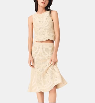 Jupe longue en crochet - Maje - Beige