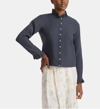 chemise en toile de lin noir - Agnès b. - Gris mine