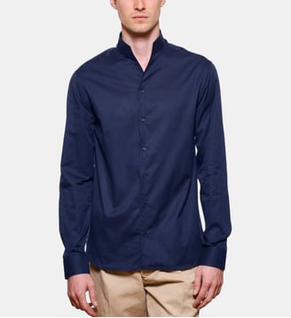 Chemise marine à col officier coupe droite - Atelier Privé - Bleu marine