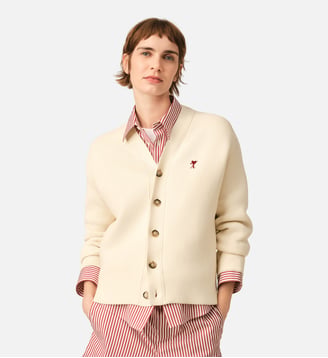 Cardigan Ami de Coeur flèche en coton et laine - AMI Paris - Écru