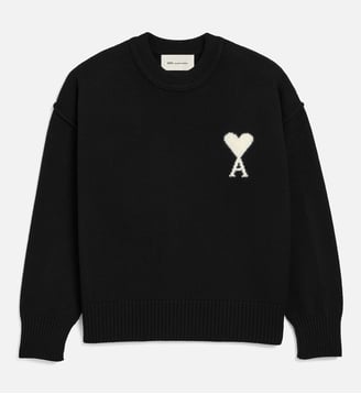 Pull Col Rond Ami De Coeur En Laine unisexe - AMI Paris - Noir et écru