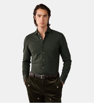 Chemise Coupe Ajustée En Jersey Chinée - Hackett London - Hunter green
