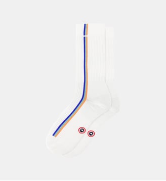 Chaussettes de sport mi-hautes rayées bleu et vert - Le Slip Francais - Orange et blanc