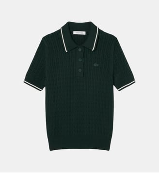 Pull col polo maille torsadée rayures - Lacoste - Vert