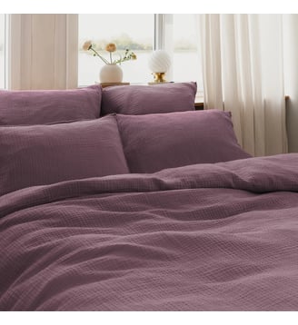 Housse de couette en gaze de coton, SIMPLEMENT GAUFRÉ - Blanc Cerise - Prune