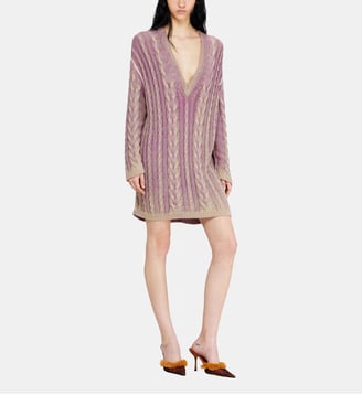 Robe pull courte en maille torsadée - Diesel - Lilas