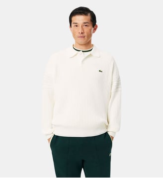 Pull col polo coton fabriqué en France - Lacoste - Blanc