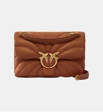 Grand sac à bandoulière love bag puff à matelassage papillon - Pinko - Marron lion et or antique