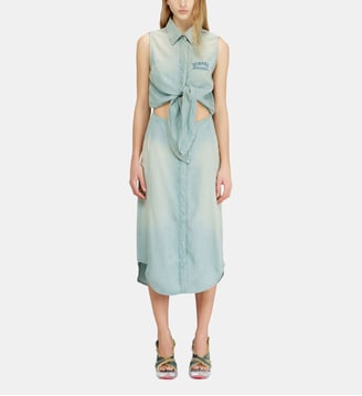 Robe midi en denim fluide effet sali - Diesel - Bleu clair