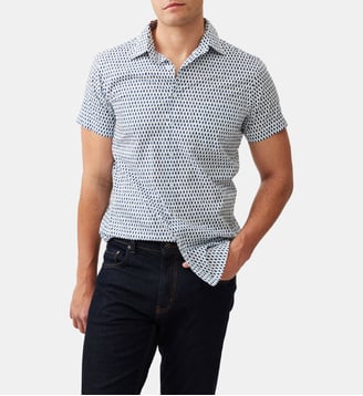 Chemise slim imprimée en coton à manches courtes Byron - Rodd & Gunn - Marine