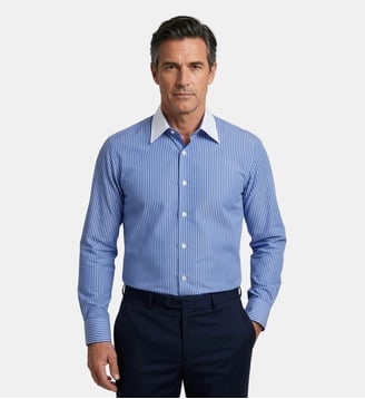 Chemise à rayures fines col blanc coupe droite - Atelier Privé - Bleu